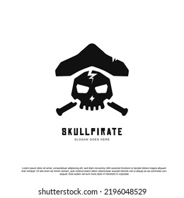 Pirates crew logo. Jolly Roger - skull with lightning pattern on a white background.