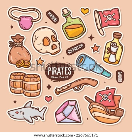 Pirates Cute Doodle Vector Sticker Collection 