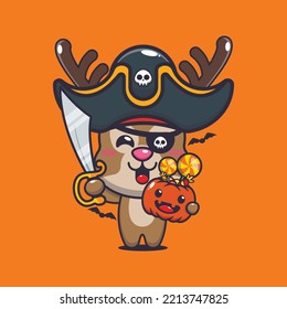 Pirates deer in halloween day. Cute halloween cartoon illustration.