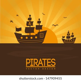 pirates design over sunset background vector illustration