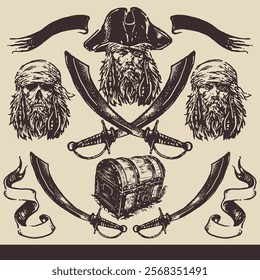 Pirates Equipment illustration vector set