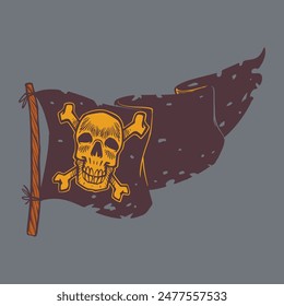 Pirates flag hand drawn doodle vintage drawing in colorful style. Pirates equipment concept vector illustration.