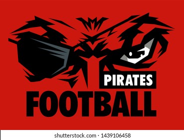 Pirates Football Team Design With Mascot Eye Black And Eye Patch For School, College Or League