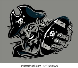 pirates football team mascot holding ball for school, college or league