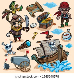 Pirates and friends and accessory for decorations theme party vector