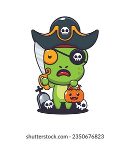 Rana pirata en el día de Halloween. Ilustración de dibujos animados de Halloween. 