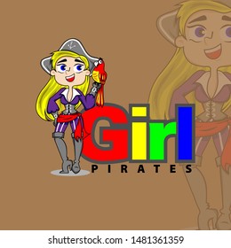 Pirates Girl bird lover logo mascot character cartoon