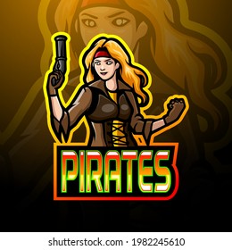 Pirates girl mascot sport esport logo design