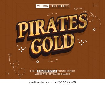 Piratas de oro texto editable, efecto de fuente, texto 3D para el título