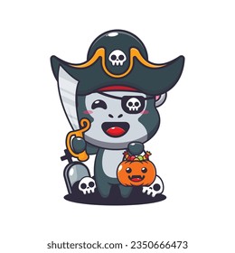 Pirates gorilla in halloween day. Cute halloween cartoon illustration. 