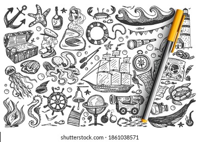 Pirates hand drawn doodle set