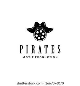 Pirates Hat with Film Reel for Movie Production Logo Design