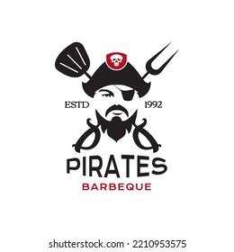 Pirates head and barbeque. Restaurant logo idea for company, brand, store, online shop. vector EPS 10