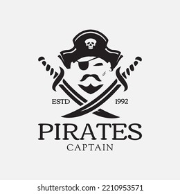 Pirates head with swords. Vintage logo idea for company, brand, store, online shop. vector EPS 10