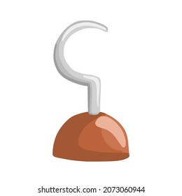 Pirate's hook isolated on white background. Cartoon style. Vector illustration
