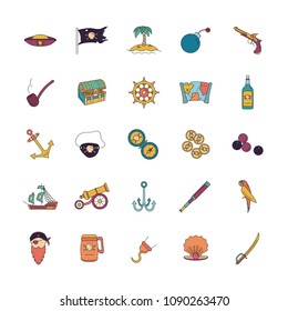 Pirates icon set. Cartoon Pirates set vector for web design isolated on white background