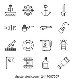Pirates icon set isolated on white
