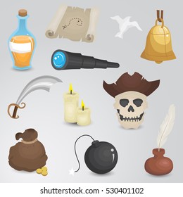 Pirates icon set isolated on neutral background. Vector art.