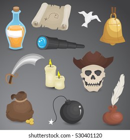 Pirates icon set isolated on neutral background. Vector art.