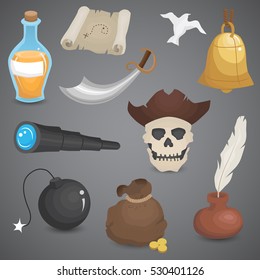 Pirates icon set isolated on neutral background. Vector art.