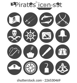 Pirates icon set, monochrome 2d illustration, vector, eps 8
