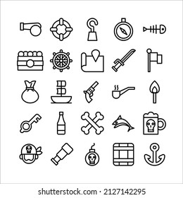 Icono de piratas conjunto línea vector para sitio web, aplicación móvil, presentación, medios sociales.