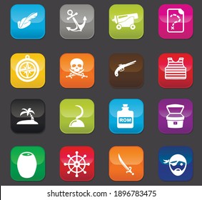 Juego de iconos Pirates para sitios web e interfaz de usuario. Botones de color sobre un fondo oscuro
