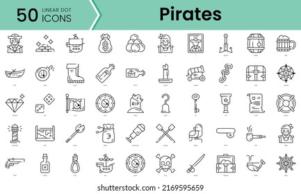 pirates Icons bundle. Linear dot style Icons. Vector illustration