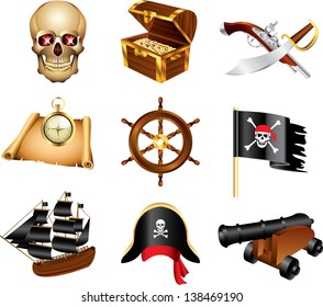 pirates icons detailed vector set