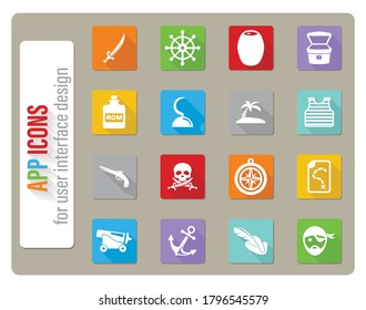 pirates icons set in flat design with long shadow