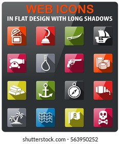 pirates icons set in flat design with long shadow