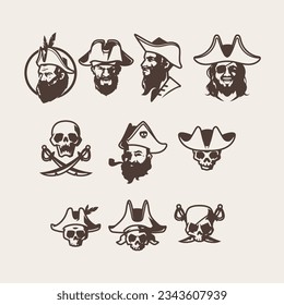 Pirates Illustration Retro Logo Element, file vector editable