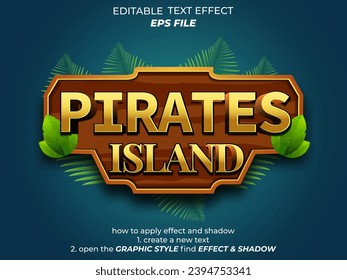 Piraten Insel-Text-Effekt, Schriftart editierbar, Typografie, 3D-Text für mittelalterliche Fantasy-rpg-Spiele. Vektorvorlage