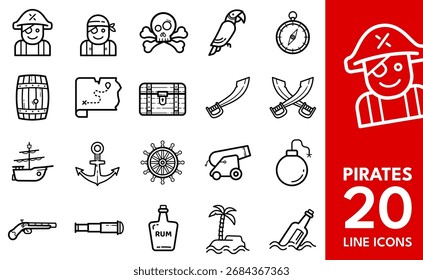 Piratas - iconos de línea establecidos