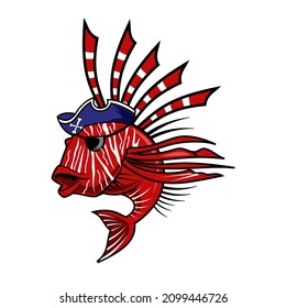 Pirates lionfish cartoon. Vector image