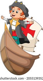 The pirates man is standing on the pirates ship of illustration