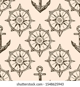 Pirates map doodle pattern. Seamless hand drawn background and textures.
