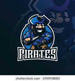 pirates mascot logo design with modern illustration concept style for badge, emblem and t shirt printing. smart pirates illustration.