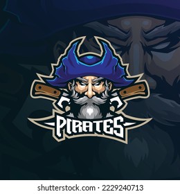 pirates mascot logo design vector with modern illustration concept style for badge, emblem and t shirt printing. pirates head illustration for sport and esport team.