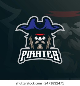 Pirates mascot logo design vector with modern illustration concept style for badge, emblem and t shirt printing. Pirates head illustration.