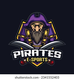 Pirates mascot logo with vector illustration in esport logo style