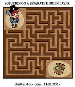 Pirate's Maze Game - help pirate find the buried treasure: Maze puzzle with solution