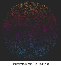 Pirates and mermaids. Vector pattern for little children. Birthday party in sea and ocean style