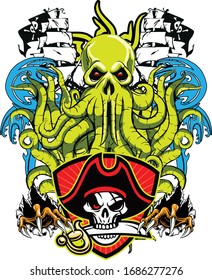 Piratas y arte vector verde Octopus