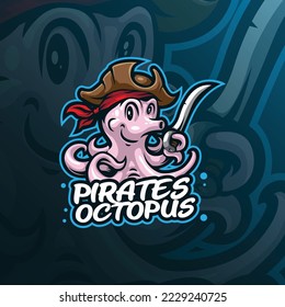 pirates octopus mascot logo design vector with modern illustration concept style for badge, emblem and t shirt printing. smart octopus illustration.