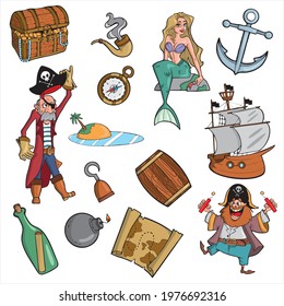 Pirates on white background Cute Cartoon Vector illustration