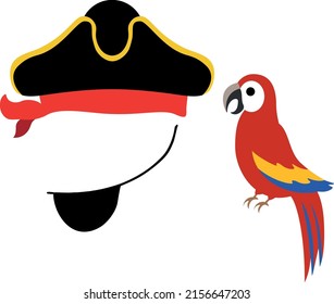 Pirates and Parrot Vector illustration. Isolated on white background.