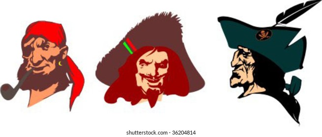 Pirates, portraits 1 isolated on white background, vector illustration.