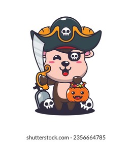 Pirates ram sheep in halloween day. Cute halloween cartoon illustration. 