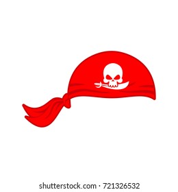 Pirates red Bandana cap isolated. Hat buccaneer. Bones and skull. Corsair Accessory
